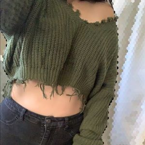 Zaful Distressed Crop Sweater